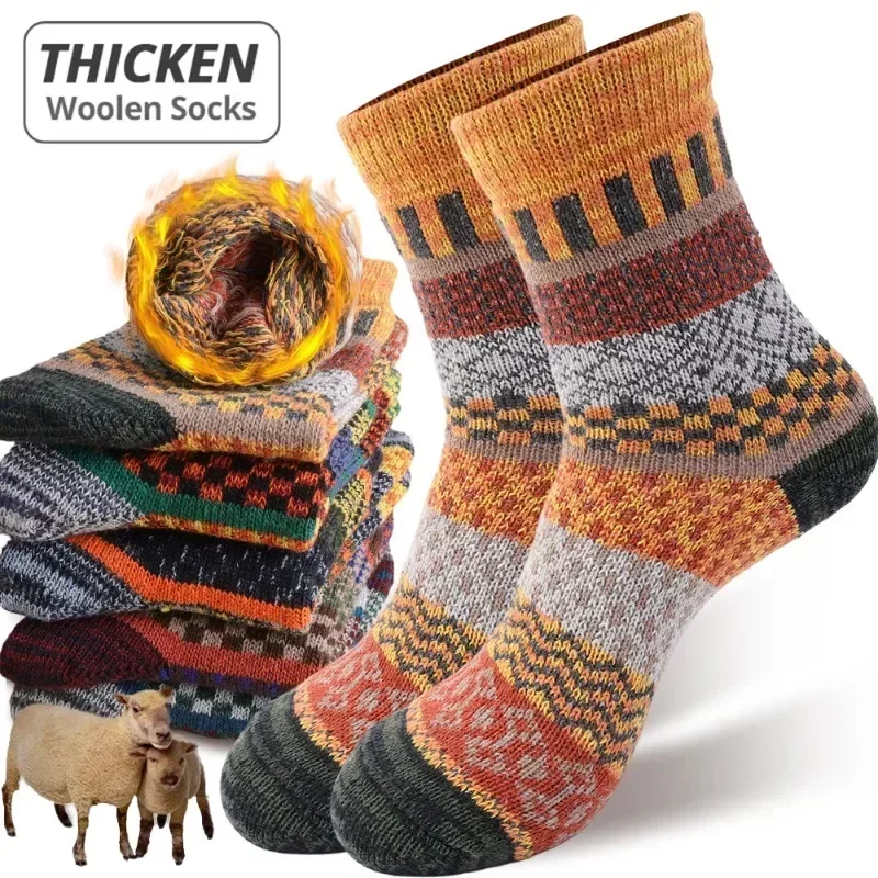 Thicken Warm Retro Style Wool Socks Autumn Winter Woman Man Stripes Comfortable Sock Casual High Quality Colorful Cotton Gifts