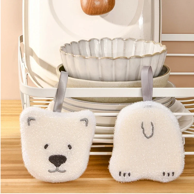 2 Pcs/set Bear Sponge for Kitchen Convenience Remove Stains Wash Cups Cleaning Sponges Home Dishwashing Scouring Pad Supplies