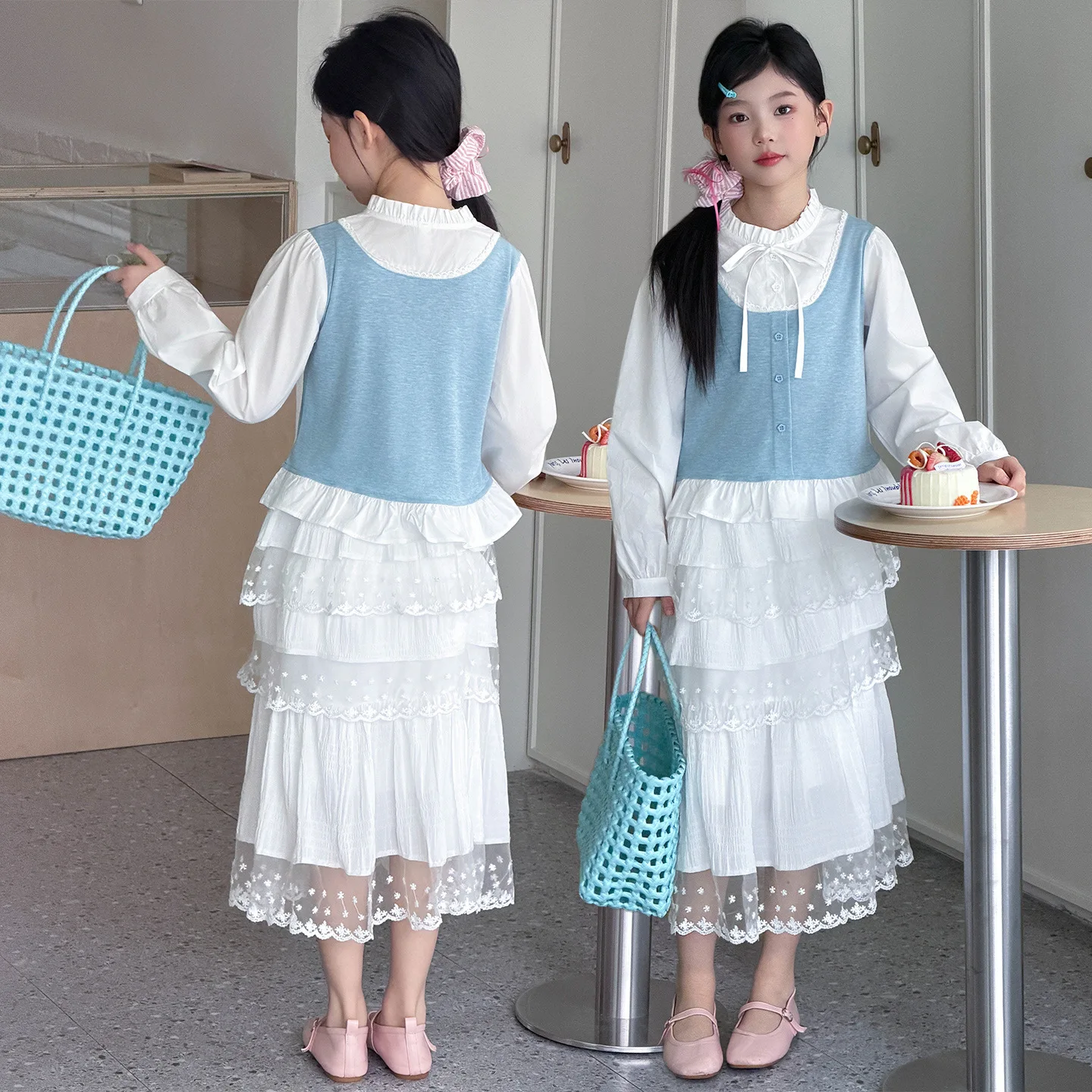 

Комплект детской одежды: весенне-осенний комплект для девочек, блузка с длинным рукавом и юбка-тортик, 2 предмета, новинка 2026 года, детская одежда в стиле принцессы