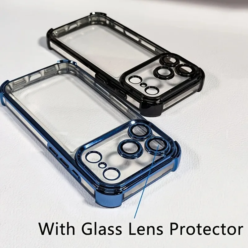 Luxuriöse, galvanisierte, stoßfeste, transparente Handyhülle für iPhone 18 Pro 17 15 14 13 12 16 Pro Max mit Linsenschutzfolien und transparentem Bumper. – Detail 12