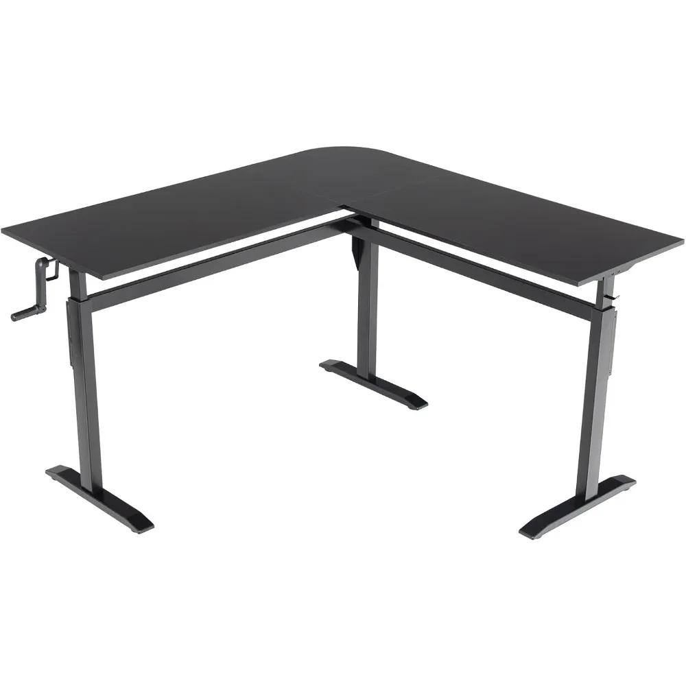 مكتب قائم قابل للتعديل بارتفاع كرنك على شكل حرف L باللون الأسود، مكتب زاوية قائم، محطة عمل قائمة على شكل حرف L - جودة عالية #2