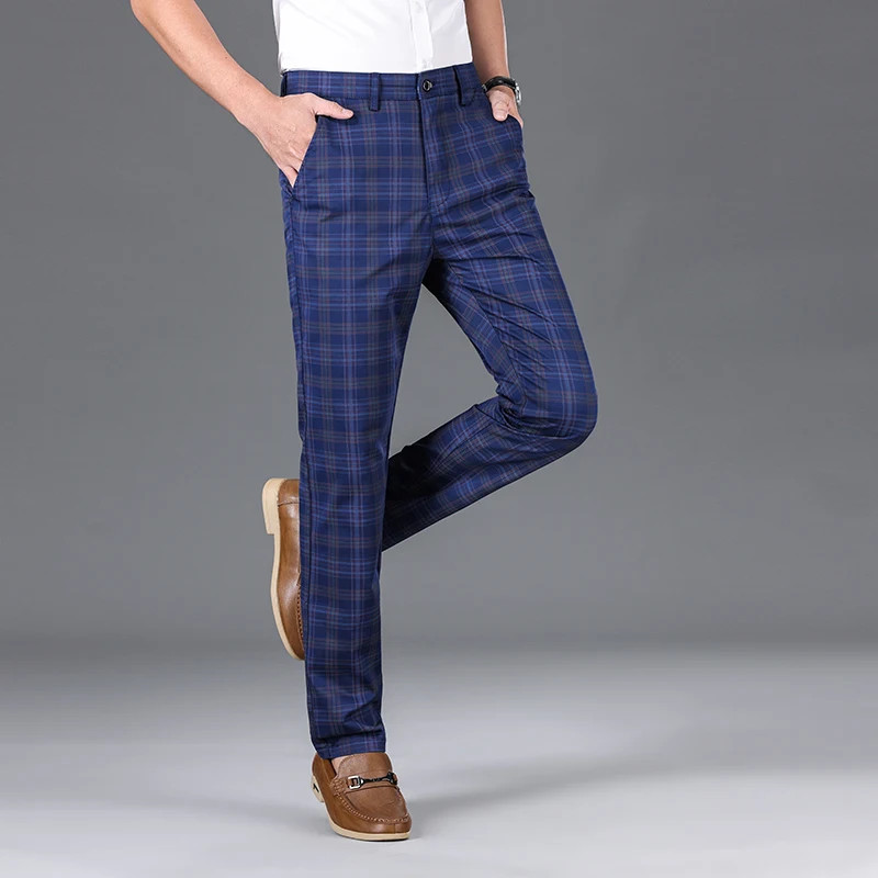 Spring Classic Men\'s Slim Fit Cotton Plaid Casual Pants Classic Style Business Fashion Stretch Trousers Male Brand Clothes