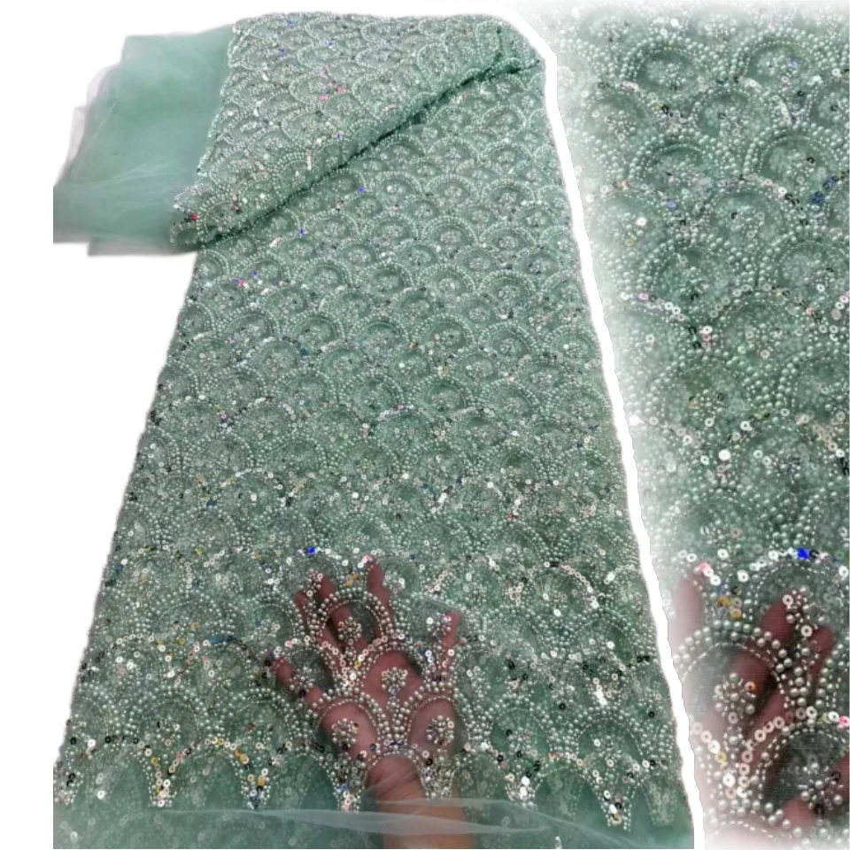 

Элегантная высококачественная африканская нигерийская кружевная ткань с бисером и французскими пайетками, 5 ярдов, для женских вечерних платьев и праздничных нарядов, 2026, 2392