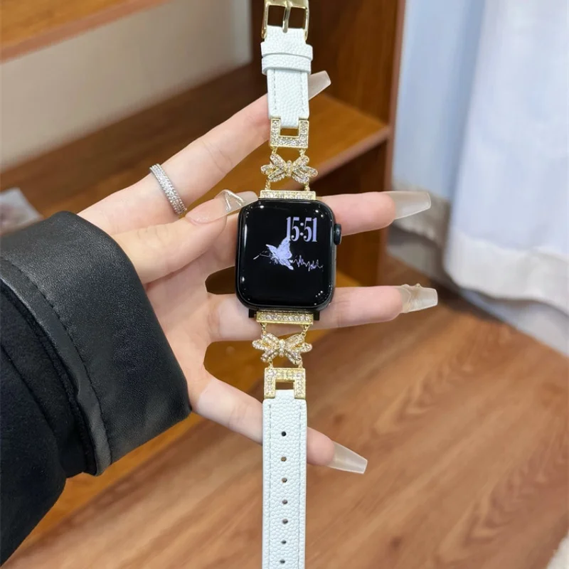 

Sparkling Diamond Bow Fishseed Pattern Compatible iWatch Strap 38mm 40mm 41mm 42mm 44mm 45mm 49mm Fashion Strap