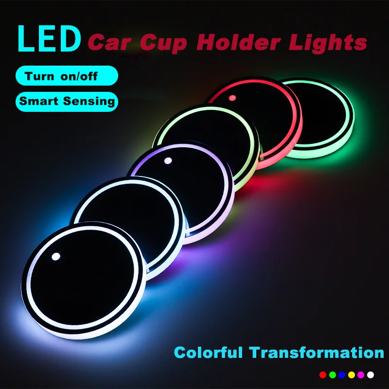 

LED Car Cup Holder Light Car Coasters Bottle Atmosphere Light Mats Waterproof 7 Colors Cup Holder Pad Car Interior Accessories