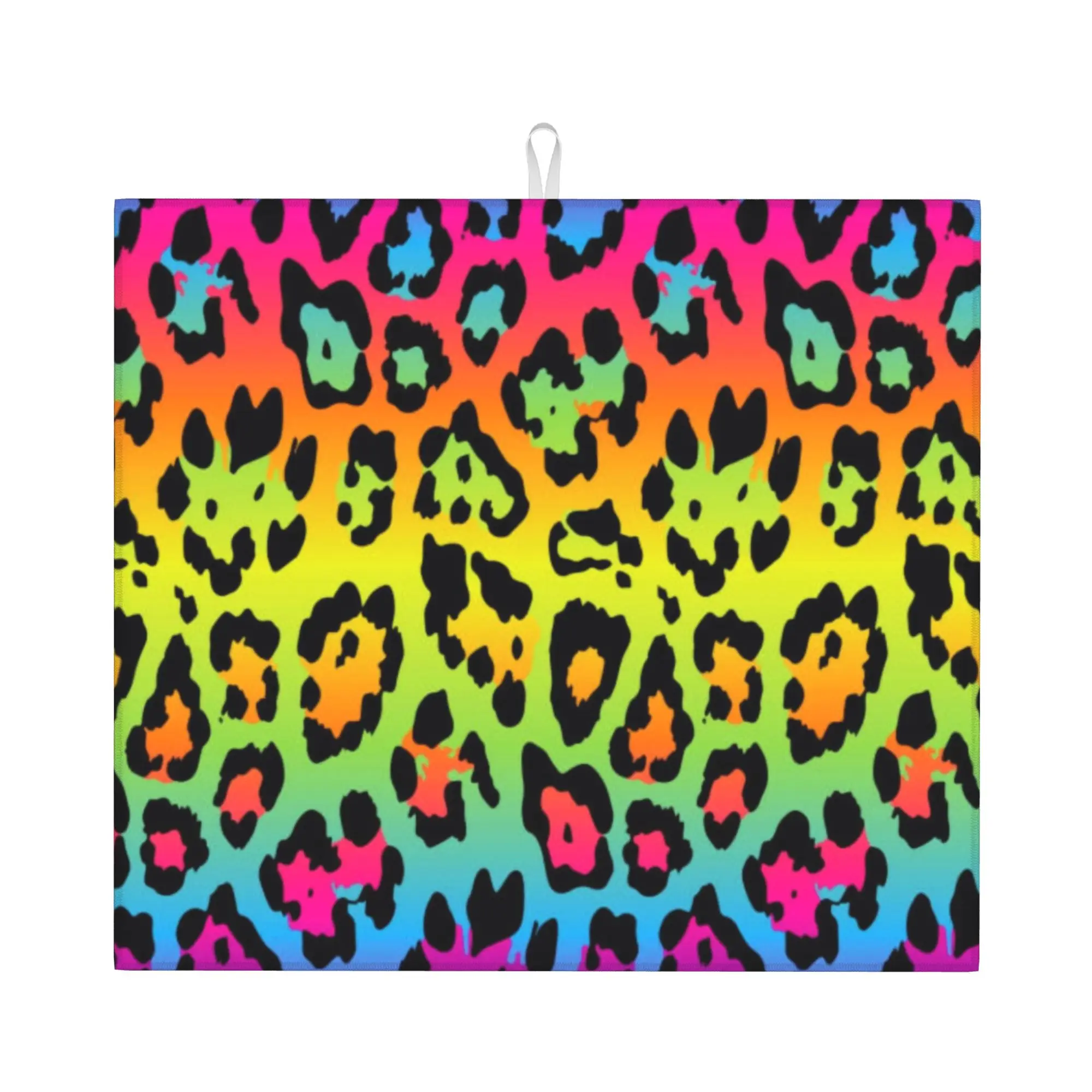 Drying Mat For Kitchen Rainbow Leopard Animal Print Barware Tableware Oil Proof Reusable  Washable Kitchen Sink Drying Pad