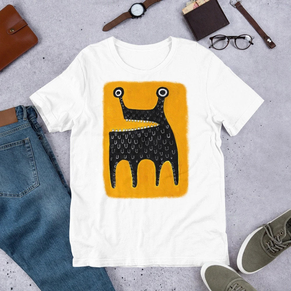 STRAIGHT CUT T-SHIRT Monster Folk Art Gothic Quirky Whimsical Cute Alien Birthday Funny Gift Creepy Goth Witchcore Gifts Kawaii