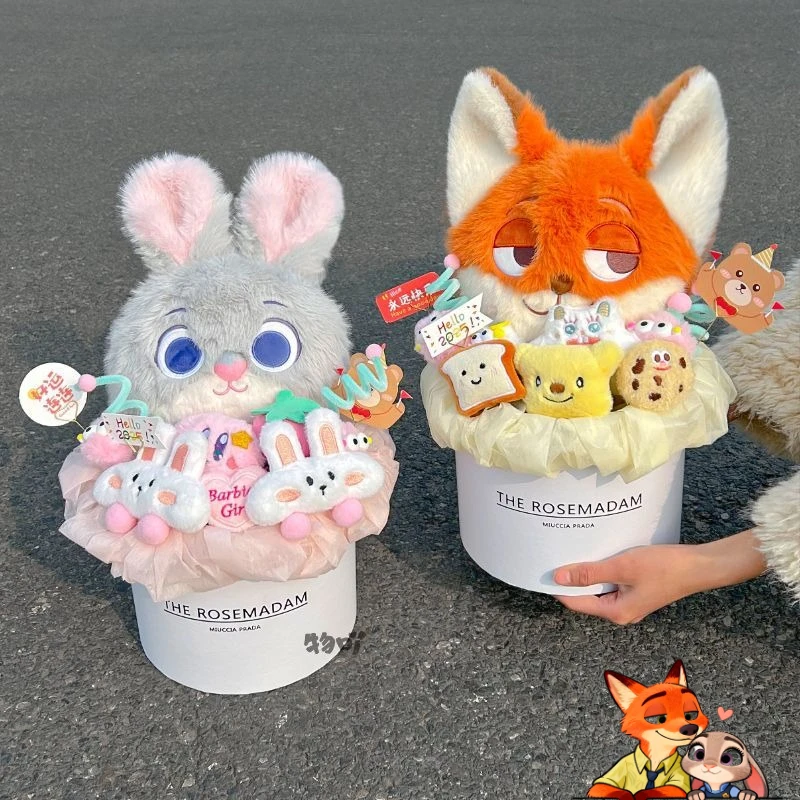 

Товары Disney Zootopia Judy Nick, аниме, милая плюшевая кукла с героями мультфильмов, ведро для объятий, креативная кавайная кукла, букет, игрушка, подарок, оптовая продажа