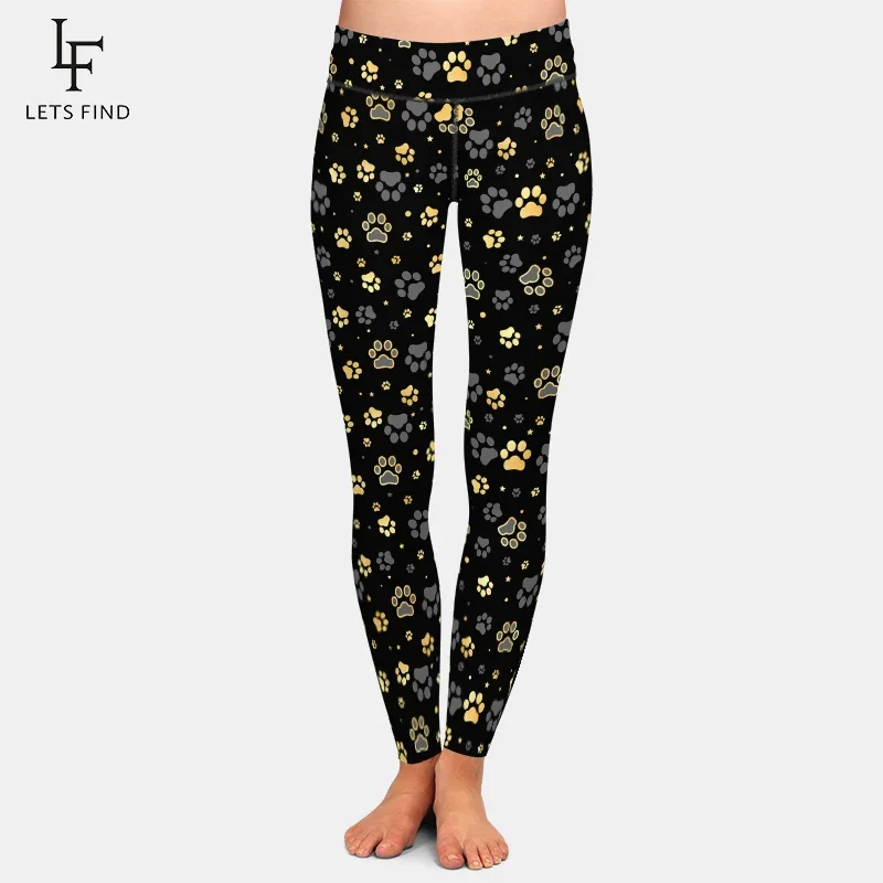 Leggings taille haute noirs pour femmes, marque tendance, motif patte de chien, décontracté, lait, soie, offre spéciale