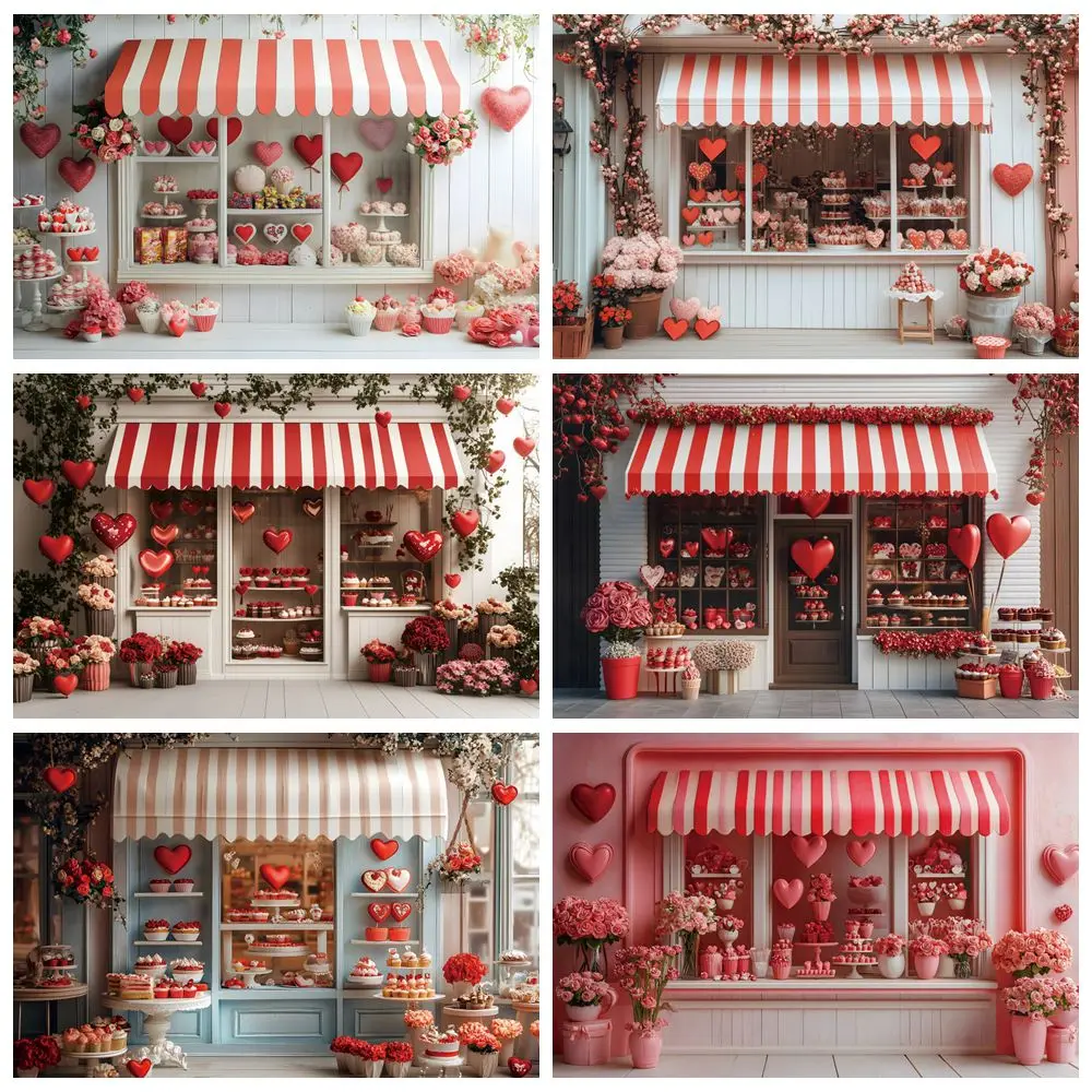 Valentines Day Cake Shop Backdrop Flowers Cupcake Sweet Kids Couple Portrait Birthday Party Photography Background Decor Banner