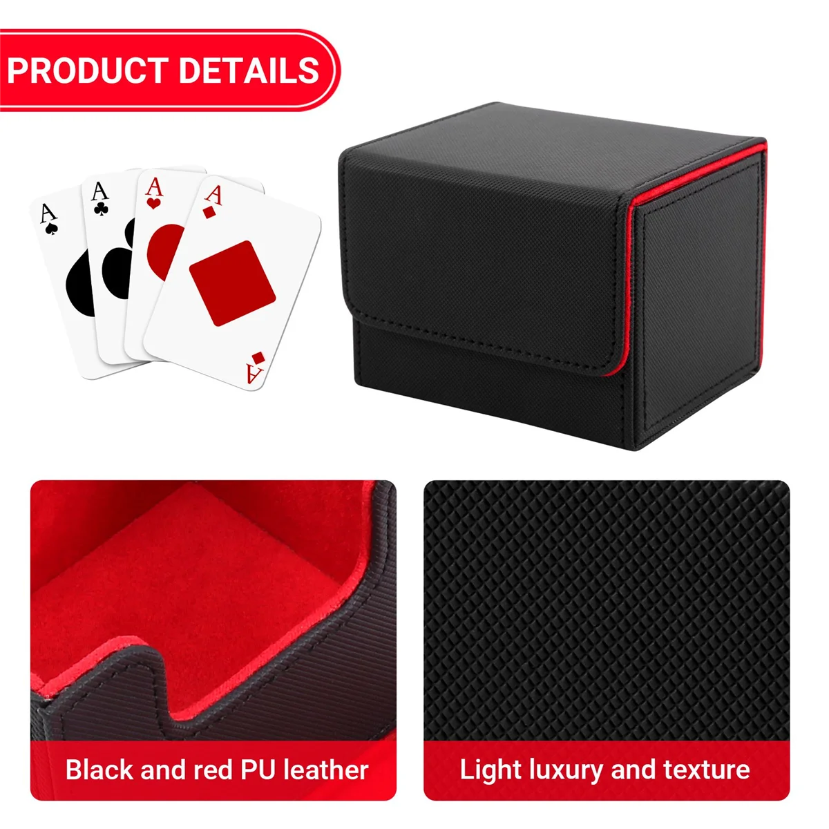 Card Box Side-Loading Card Box Deck Case for Mtg Yugioh Card Binder Holder 100+,Black Red