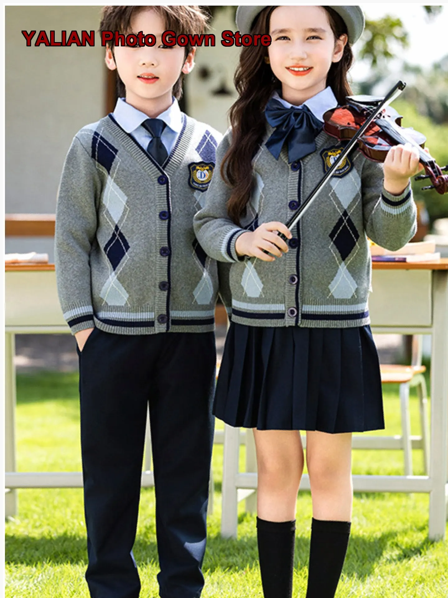 Kids Pullover Sweater Boys Girls Autumn Spring Round Neck Knit Top Solid Color College Style Performance Costume