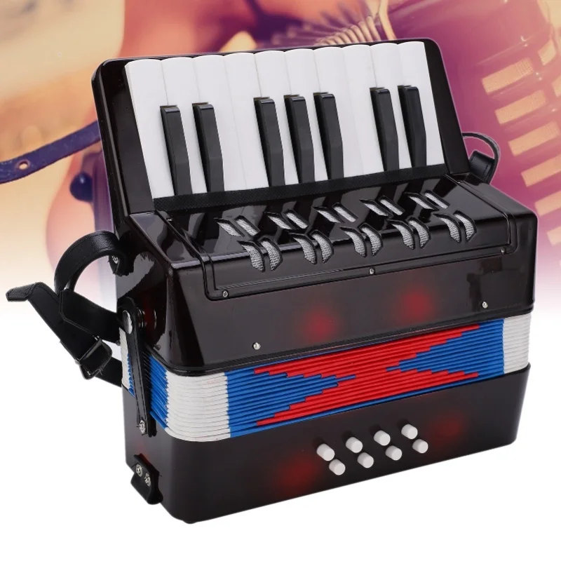 

Accordion Musical Piano Keyboard Toy Rhythm Training Spring Instrument 17 Key 8 Bass Black