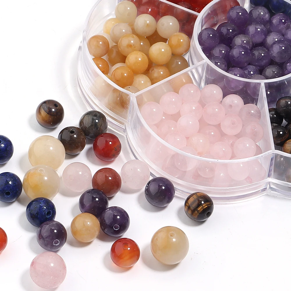 

1 Box 4 6 8 10mm 7 Chakras Natural Stone Beads Box For Jewelry Making Kits Round Tiger Eye Amazonite Agates Spacer Loose Stone