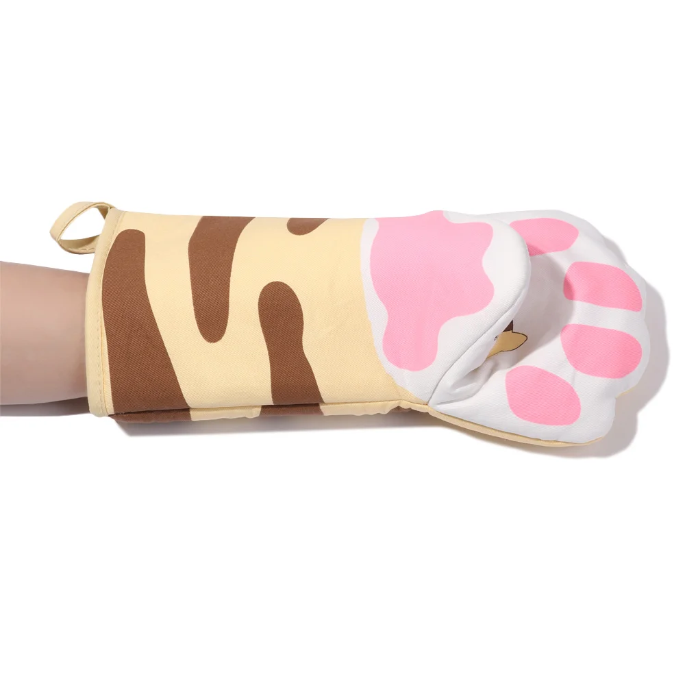 Cotton Anti-Scalding Non-Slip Cat Paws Oven Mitts Cartoon Animal Insulation Gloves