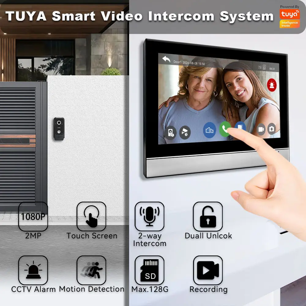 Touch Monitor Video Intercom Smart Wifi 7 Inch Met Cctv Alarm 1080P Video Deurbel Camera Toegangscontrole Kaart