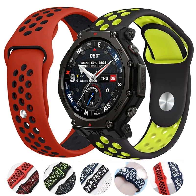 20 22mm Breathable Silicone Strap For Amazfit T-Rex 3 Pro 48mm 44mm Sport Band For Amazfit Bip 6 5 3/Helio/Balance 2/GTS GTR 4 3