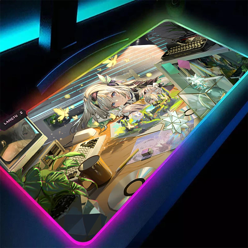 Mouse Pad Anime Gamer RGB Computer Honkai Star Rail Firefly Mousepad Gaming Accessories Tablet Varmilo Keyboard Pad LED Desk Mat