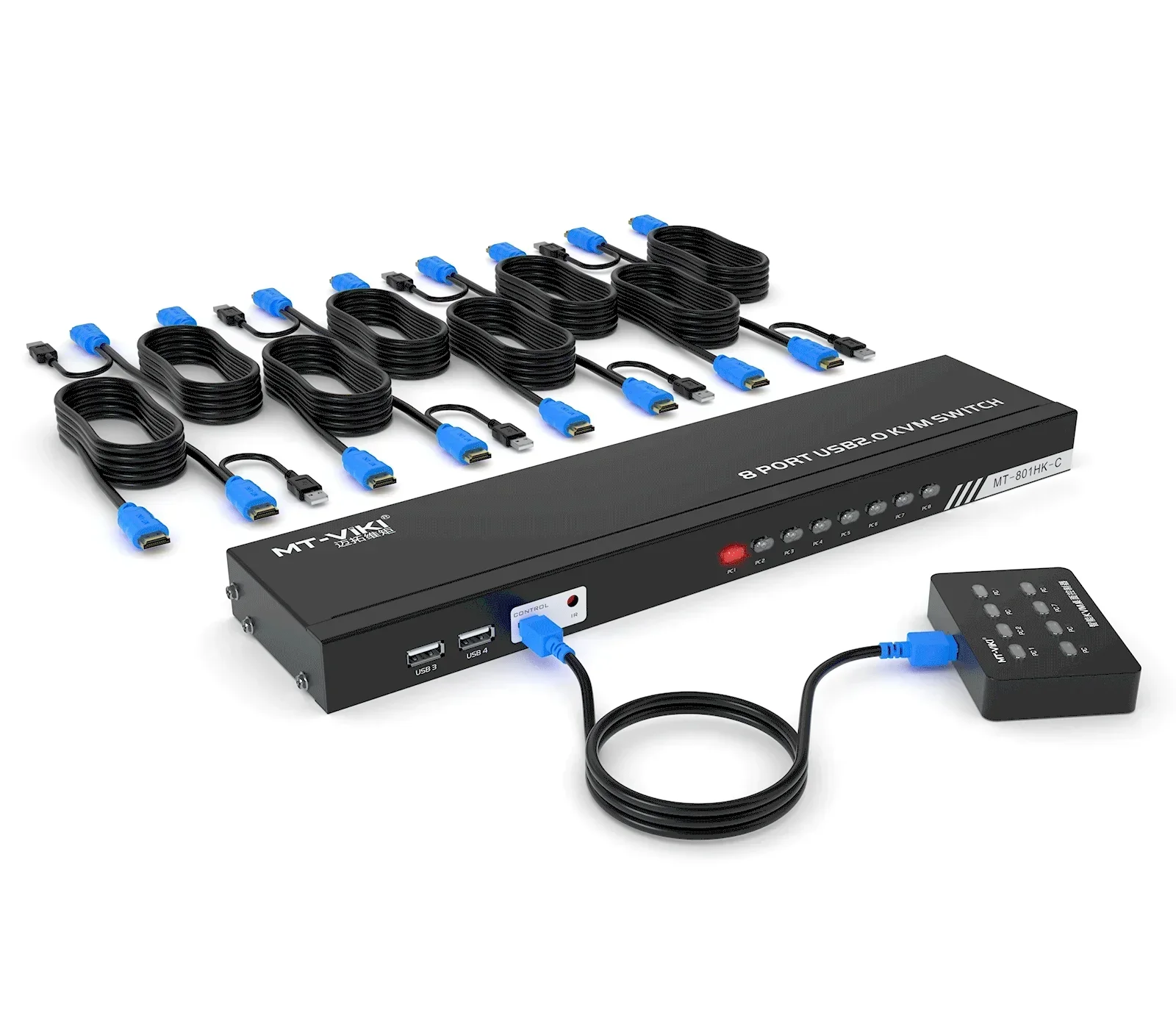 2026 8 port KVM Switches HDMI 4K30Hz + Cables (upgraded 2in1), MT-VIKI 1U Rack Mount HDMI KVM Switch 8 in 1 out