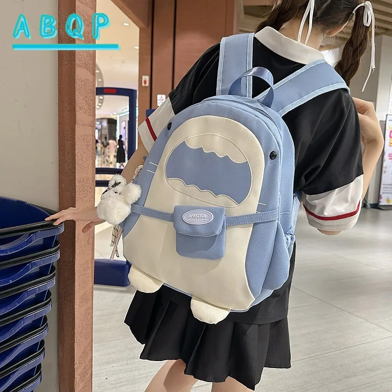 Stylish Nylon Backpack Adjustable Straps Cartoon Shark Design Lightweight for Students or Casual Use Secure Zipper Closure