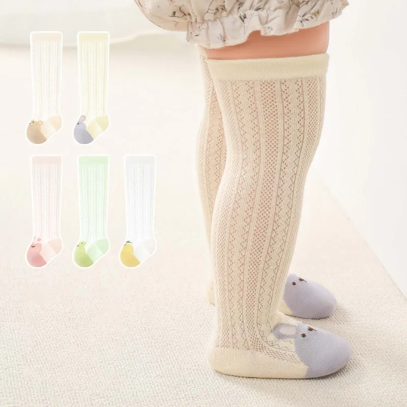RAISE Infant Baby Girls Long Sock Summer Cartoon Spliced Kids Girl Mesh Socks 0-3Y Toddler Girls Breathable Anti-mosquito Socks