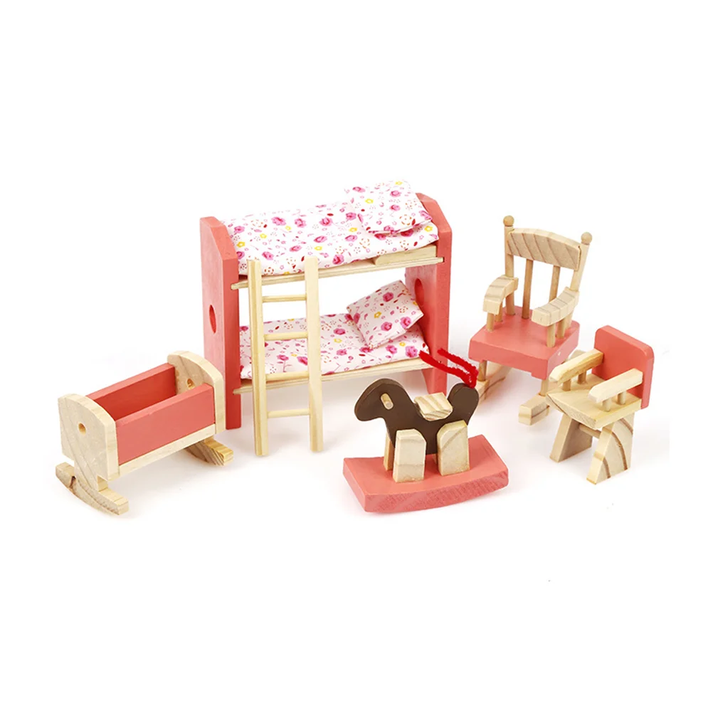 Wooden House Furniture Miniature Kids Room Bedroom Set Kids Play House Toy