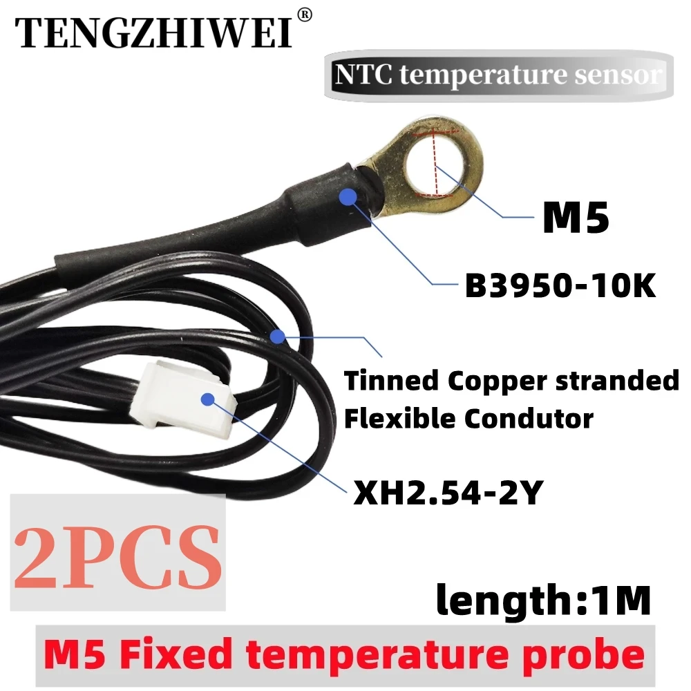 2PCS M5 surface fixed temperature probe NTC -10K B3950 1% thermistor negative temperature coefficient probe 1M