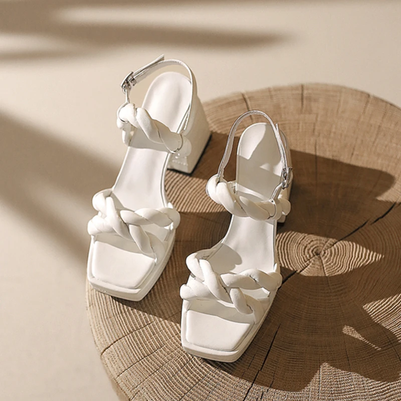 Fashion Women's Luxury Sandals Ladies chunky heels High heels Sandals Chic Weave Designer Shoes Open Toe Sandals Women Summer