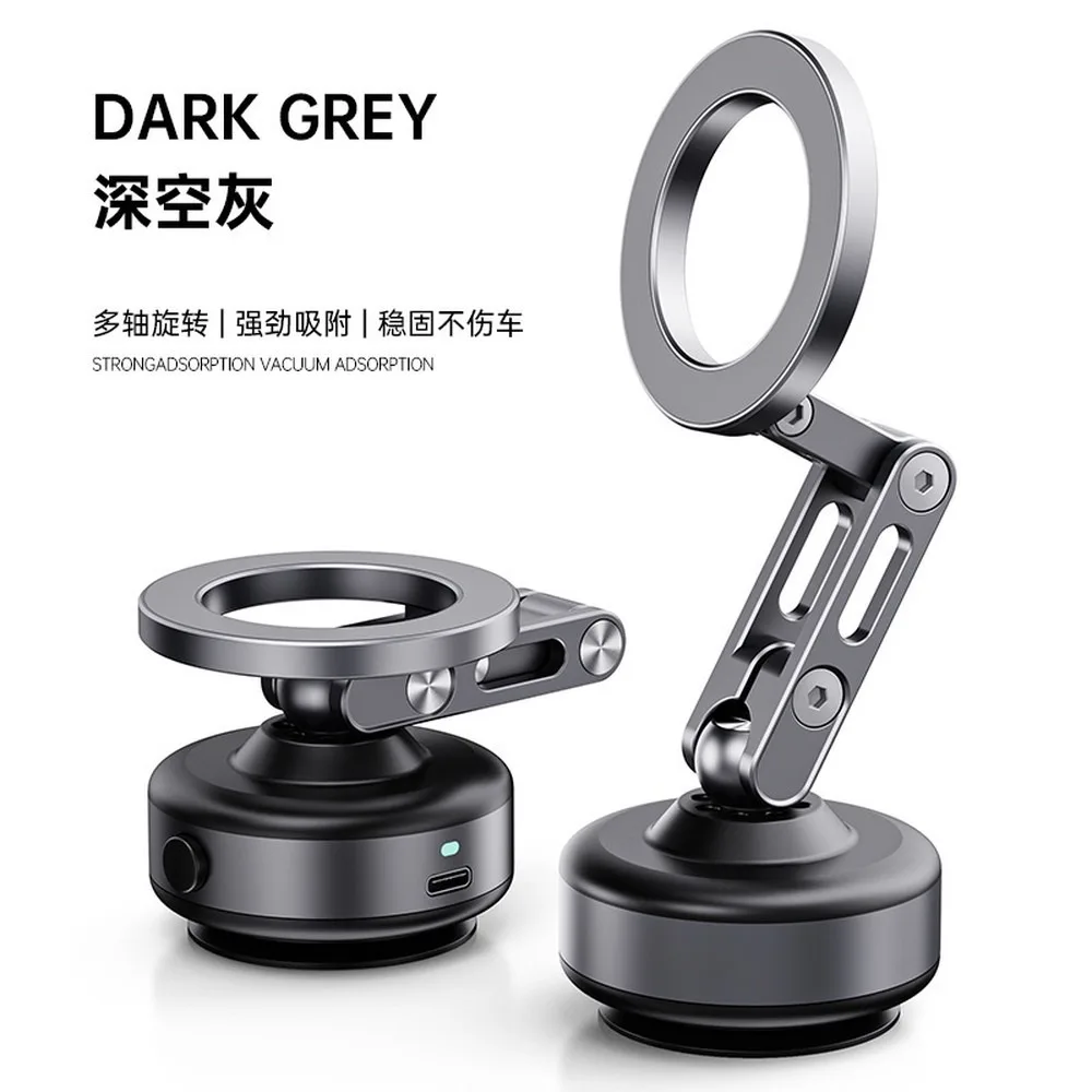 Boneruy Magnetic Car Phone Holder Electric Vacuum Suction Type-C Rechargeable 360° Rotating Dashboard Mount for iPhone Android