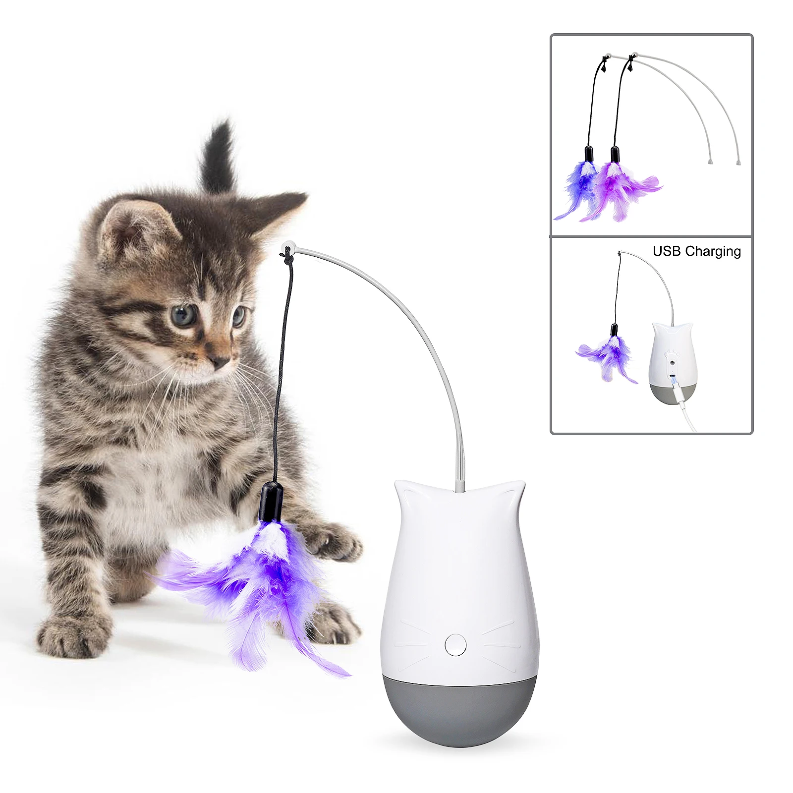 

Cat Feather Toy Spinning Teaser Kitten Interactive Play Indoor Pet Toys USB Charging Gift