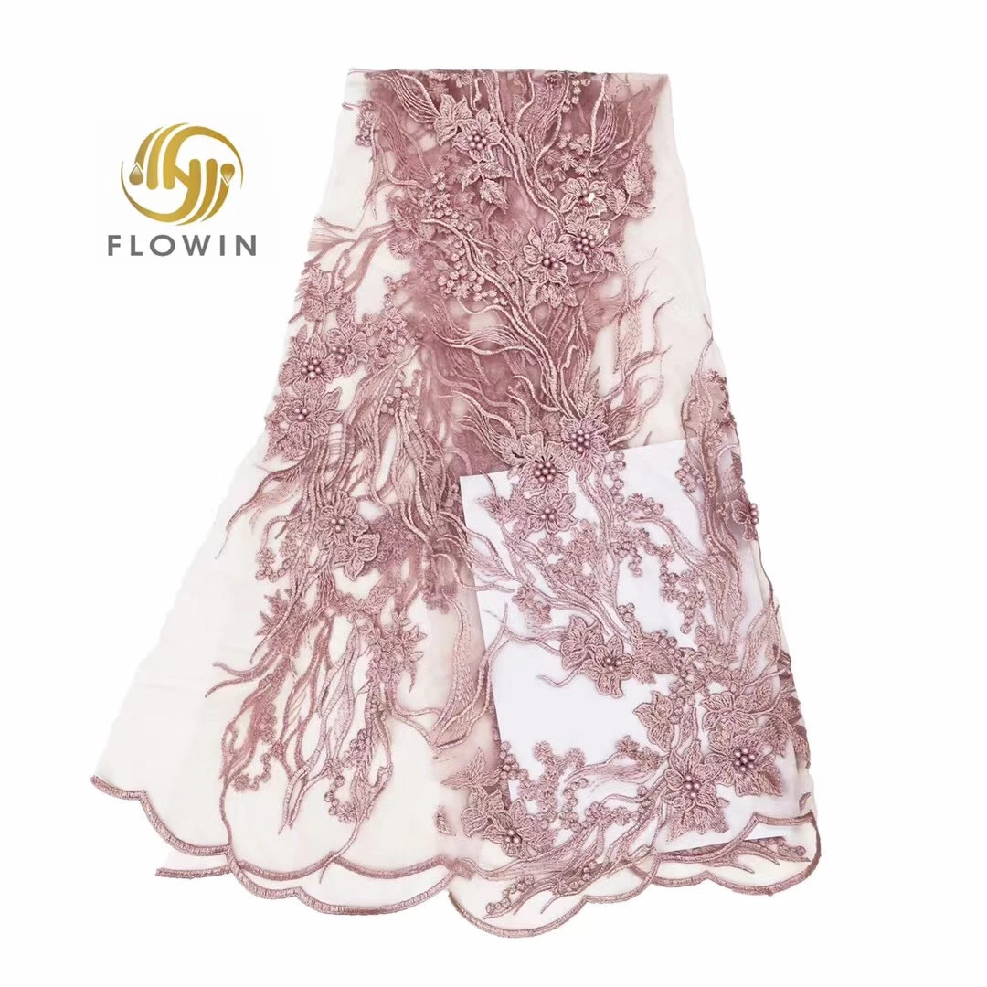 

Pink african lace fabric 2021 high quality French net embroidered lace fabric with beaded lace fabric for wedding party KSY21107