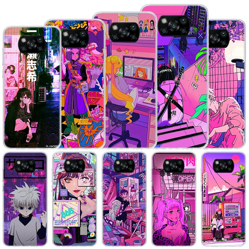 Anime Vaporwave Glitch Purple Soft Case For Xiaomi Poco X6 X5 X4 X3 Nfc F6 F5 Pro Phone Cover F4 Gt F3 F2 F1 M5S M4 M3 M5 Funda 