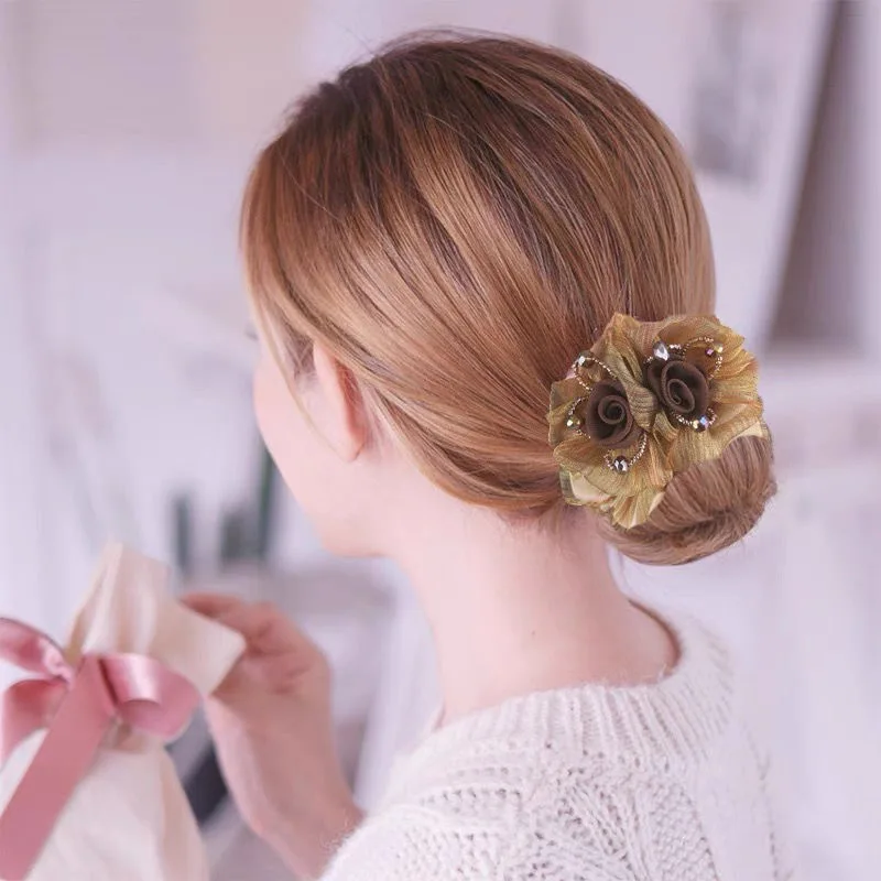 Gummiband Kopfschmuck Blume Haar Seil Elegante Frau Hochsteckfrisur Pferdeschwanz Elastische Große Scrunchie Haar Zubehör für Frauen – Detail 14