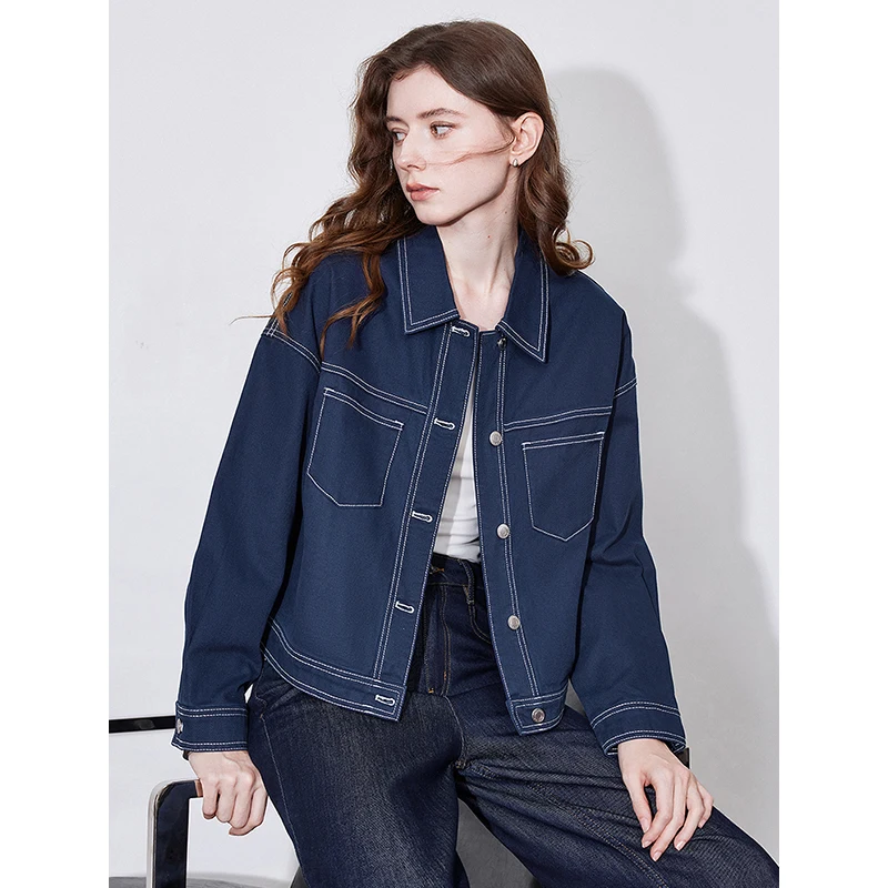 TOYOUTH Female Denim Jacket 2025 Spring New Boyfriend Style Turn Down Collar Single Breasted Button Cardigan Jacket