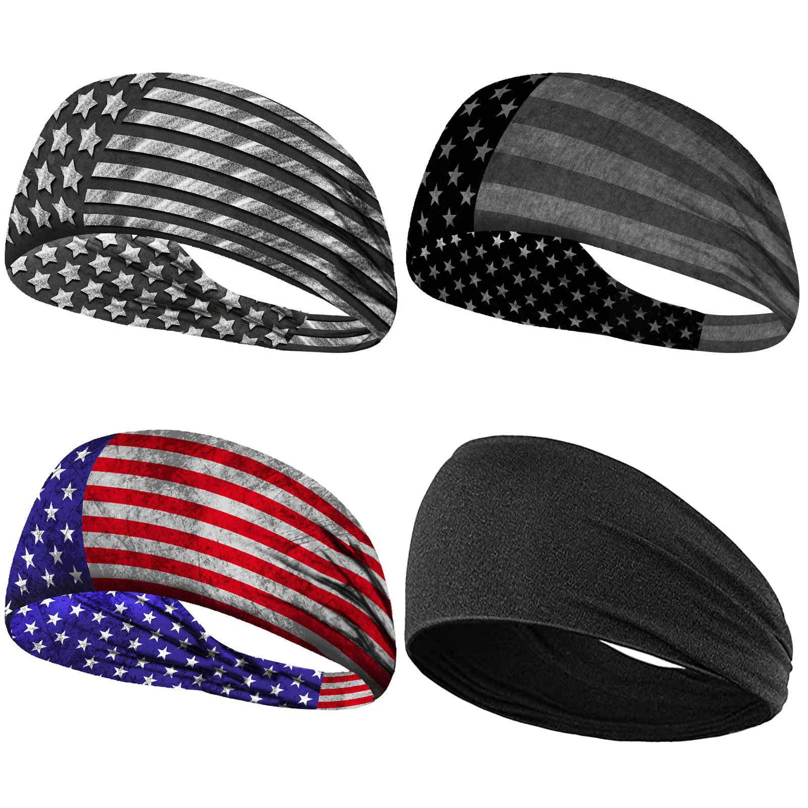 Patriotic Headband July 4th Bandanas Stretchy Athletic Hair Band Wide Knot Head Wraps Independence Day Yoga Running Exercise