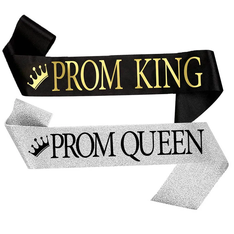 

Blue Silver Prom King Queen Sash for Men Women Black Glitter Prom Sashes Belt Teen School Carnival Party Decoration Supplies 2pc