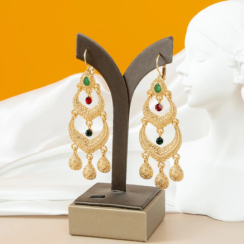 

Middle East Trendy Bridal Earrings with Hollow Tassel Moroccan Metal Fashion Ear Jewelry