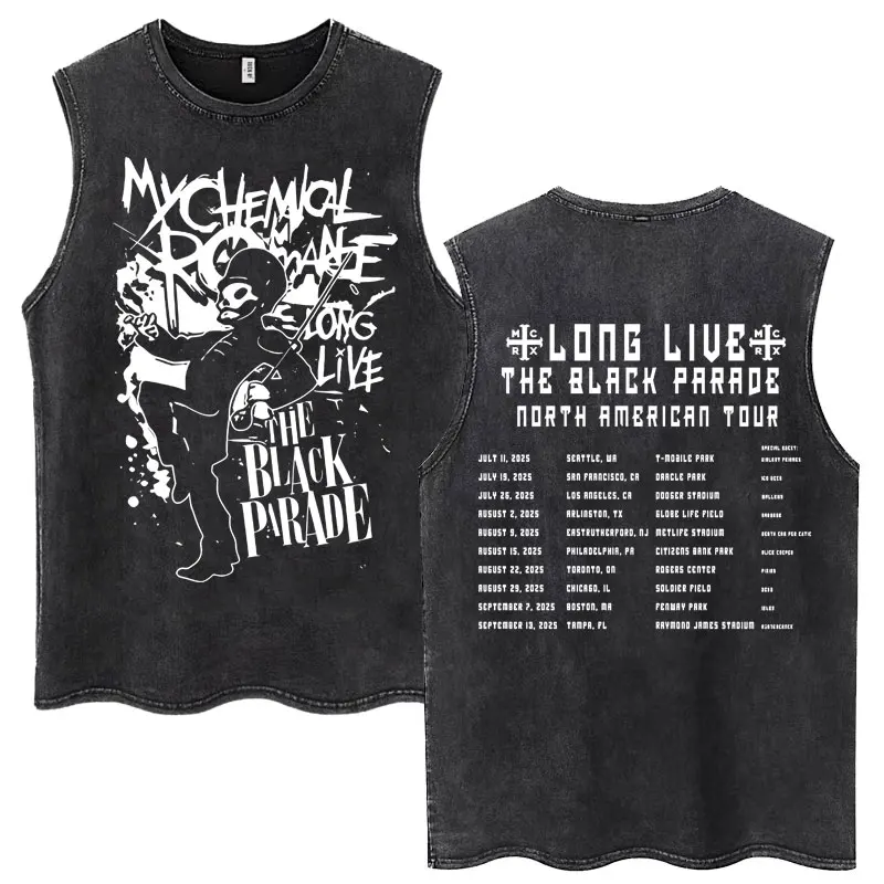 Men's Vintage Washed My Chemical Romance Graphic Sleeveless Tank Top Three Cheers For Sweet Revenge Print Gym Workout Vest - Image 4
