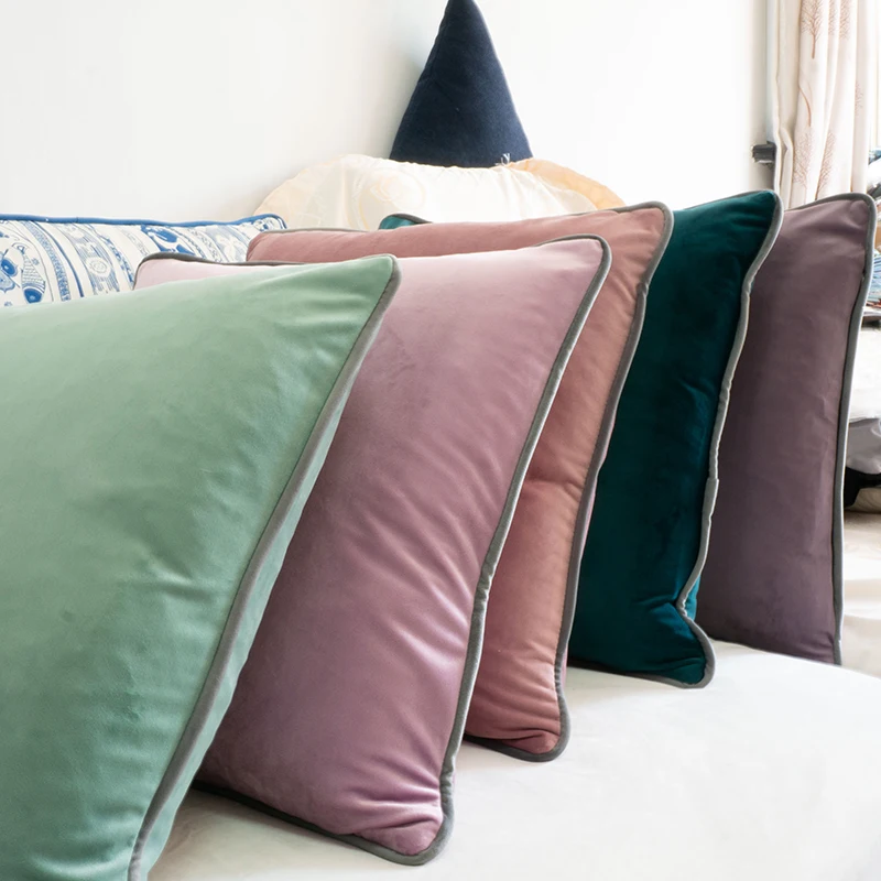 Multicolor Gray Piping Velvet Cushion Cover Pillow Case Chair/Sofa Pillow Cover No Balling-up Home Decor Without Stuffing