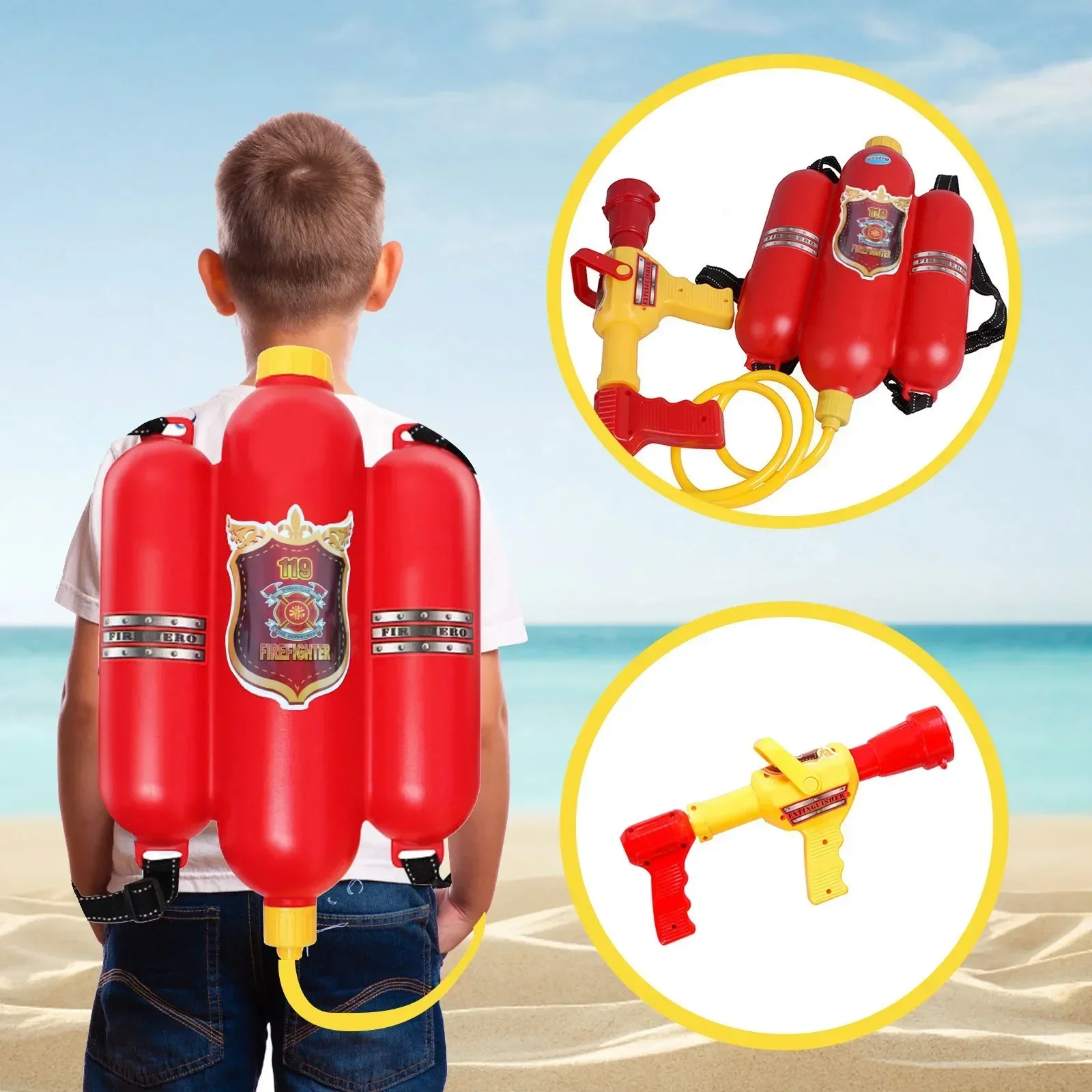 Fireman Backpack Water Gun Large Capacity Pistol Spray Water Guns Pull Out Shooting Soaker Pool Beach Games Outdoor Toy Kid Gift