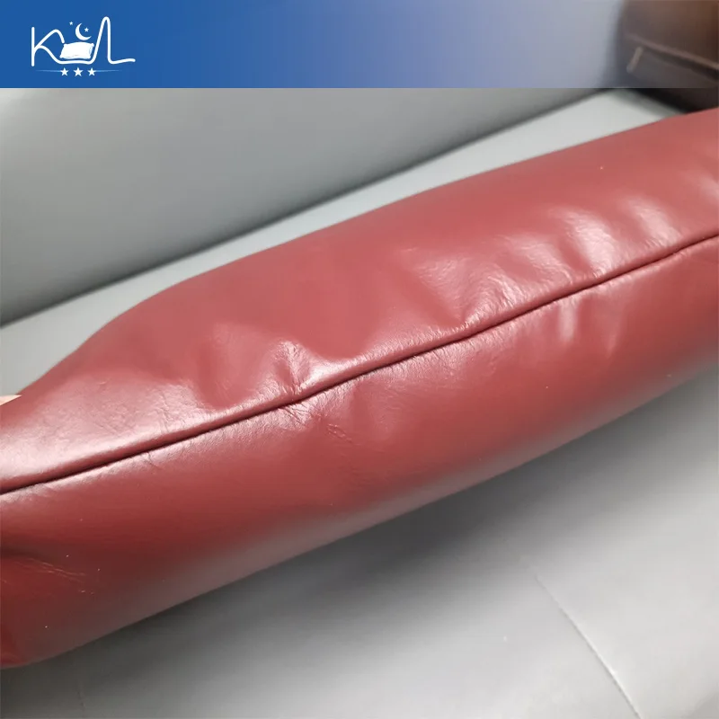 Wine Red Top Grain Cowhide Lumbar Pillow, Double-Sided Smooth Leather Small Head Cushion, Soft Nap Pillow
