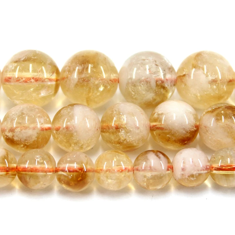 

Natural White Cracks Citrine 6 8 10MM Smooth Round Loose Strand Stone Stone For Jewelry Making Bracelets Necklace Accessories