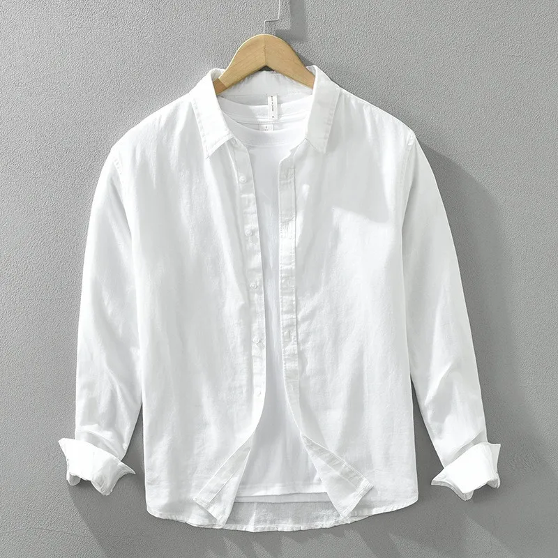 

Multicolor Cotton Linen Long Sve Casual irt Men's Spring New Basic Sle Collar Flip Breathable Linen Trendy irt