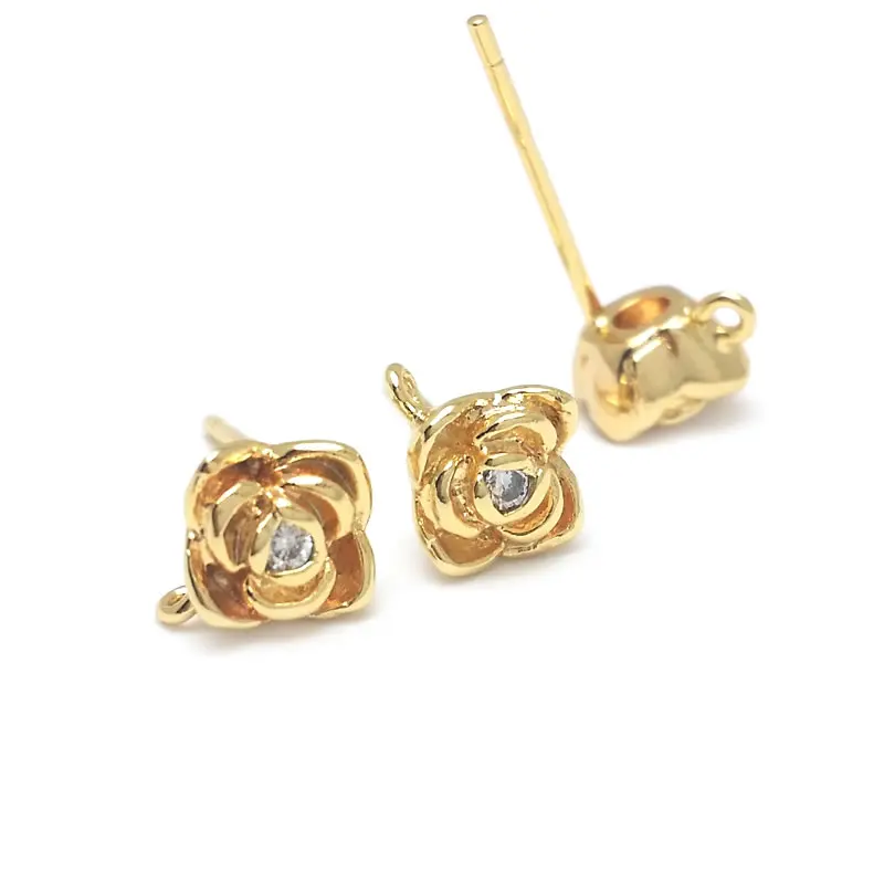 18K Gold Color Brass Zircon Flower Stud Earrings Pins Earrings High Quality Diy Jewelry Making Earrings Accessories for Women