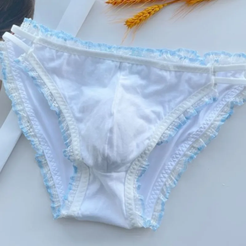 Panties Man's Lace Hem Butterfly Embroid Sweet Briefs LGBQ Group Special Panties Run Tours FKK Party Live Show Dance