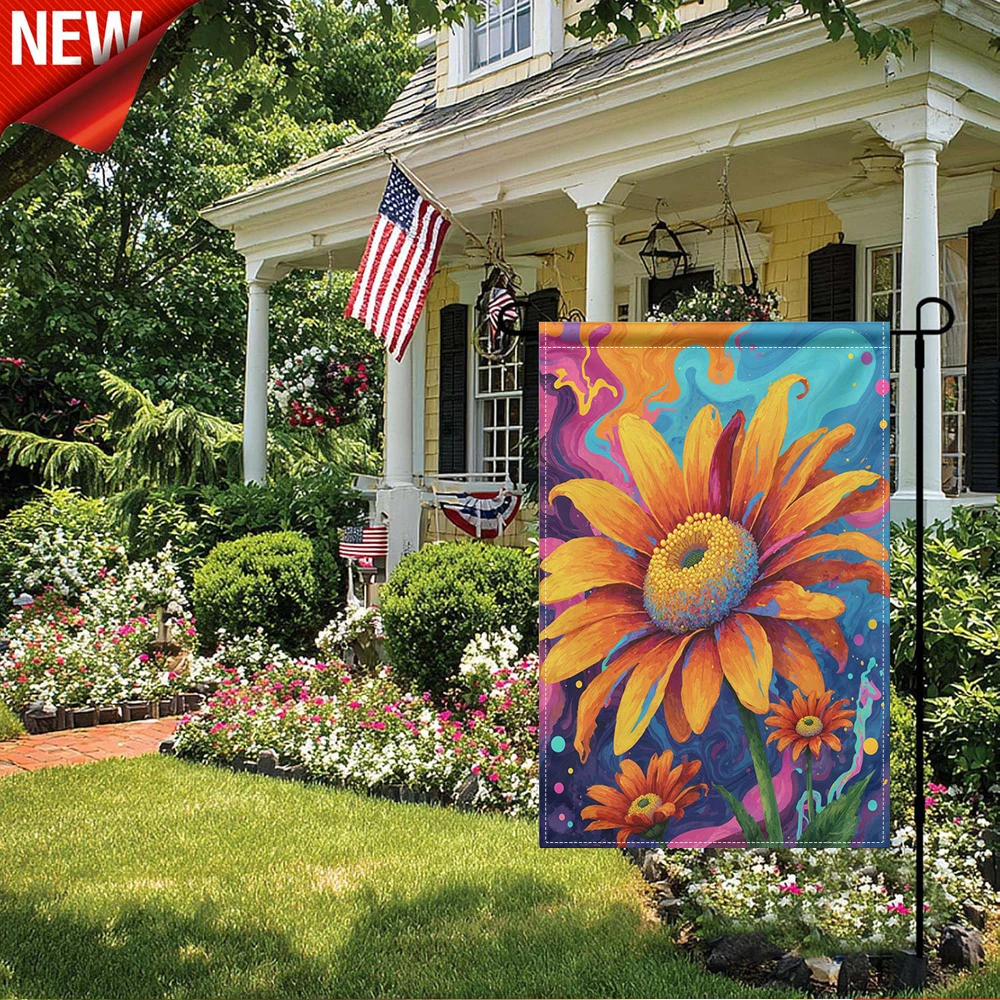 

1PC, Psychedelic Sunflower Garden Flag Abstract Floral Outdoor Decorative Yard Banner