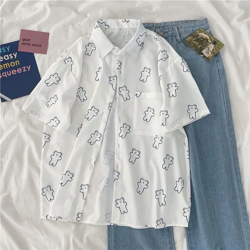 Camisa holgada de manga corta para chica, camisa versátil de estilo coreano, estilo Hong Kong, retro, ins, talla grande, 200 libras