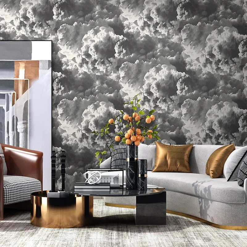 Modern Simple Black Cloud TV Background Wallpaper Net Red Living Room Bedroom Nordic Wind White Cloud Waterproof Wallpaper
