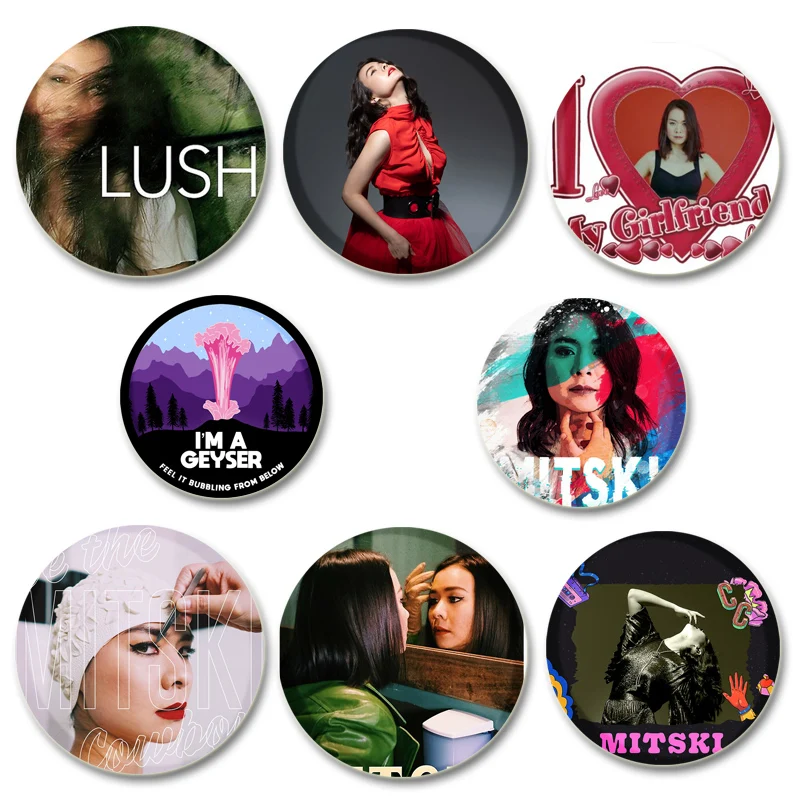 Pop Singers Mitski Miyawaki Pin Round Handmade Snap-in Brooches for Backpack Cothes Accessories Collection Badge Hat Decoration