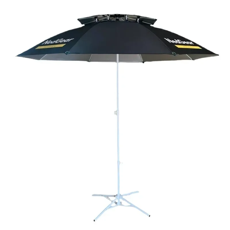 48 Inch Double Top Fiber Bone Patio Umbrella Windproof Silver Coated Sunshade for Outdoor Garden Advertising